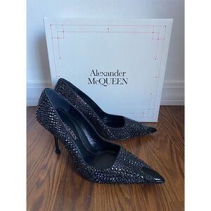Alexander McQueen Women's Black‎ Silk Satin Rhinestone Stiletto Pumps 39.5/9.5